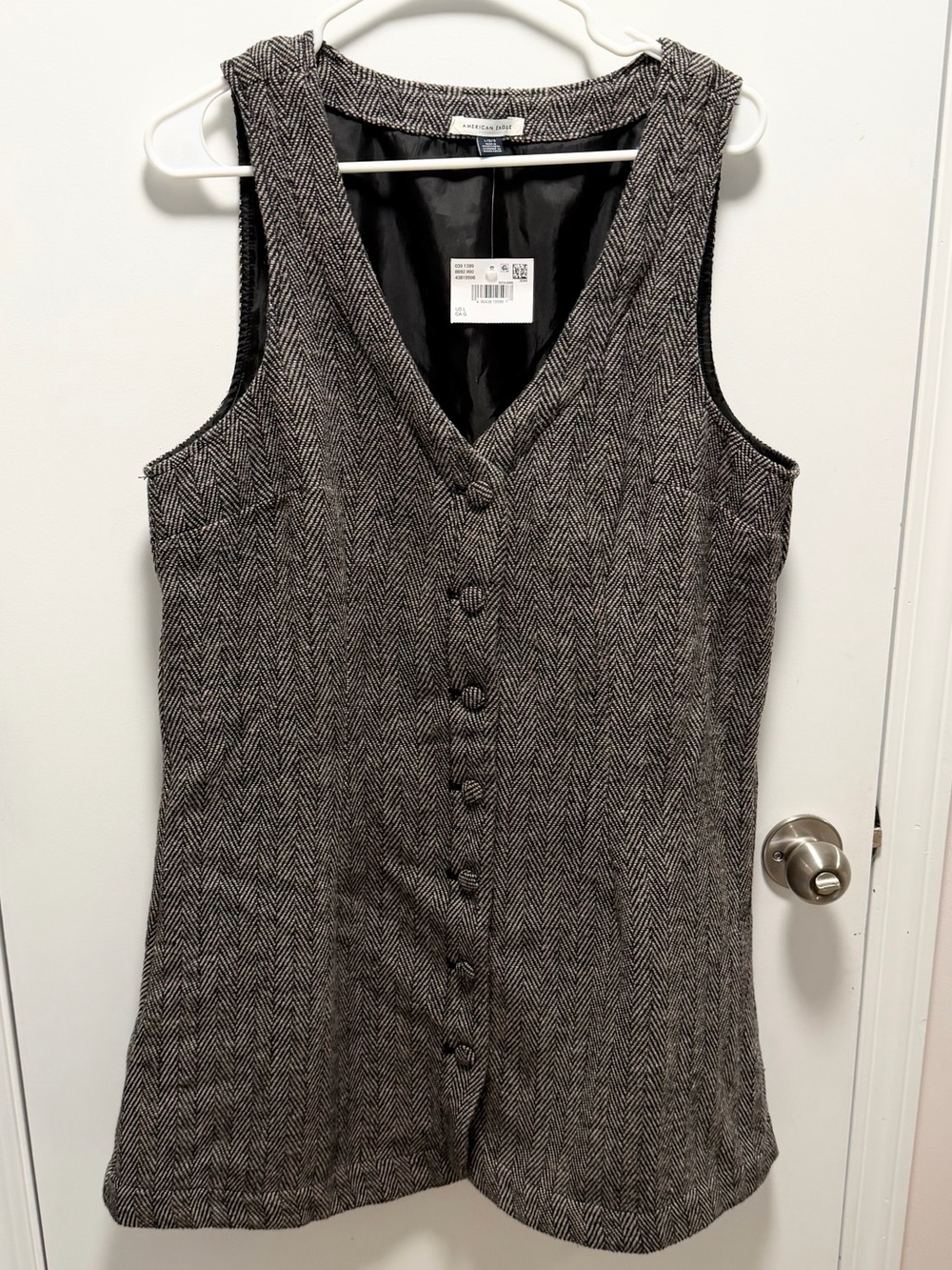 American Eagle Outfitters Herringbone V-Neck Pinafore in Charcoal and Black